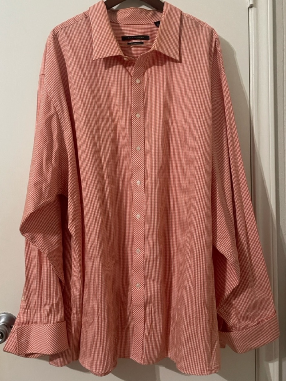 Sean John Men’s Tailored Fit Dress Shirt Orange Gingham Plaid 22 38/39 TALL